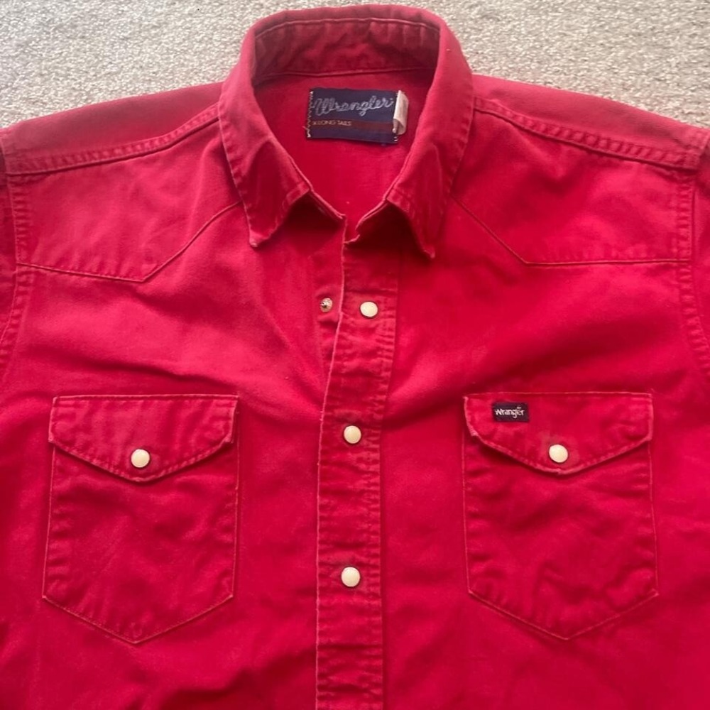 Vintage Red Wrangler X-Long Tails | Pearl  Snap Long Sleeve Made in the USA - Picture 2 of 7